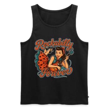 Rockabilly Forever: Rockabella with electric guitar - Men's Premium Organic Tank Top - black - Front - AI Model Male 178 light (178cm)