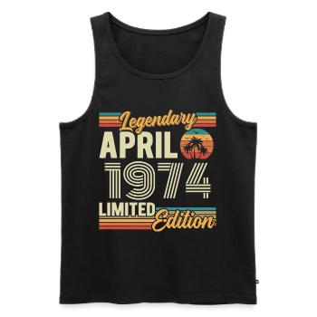 April 1974 52nd Anniversary Gift - April 1974 - Men's Premium Organic Tank Top - black - Front - AI Model Male 178 light (178cm)