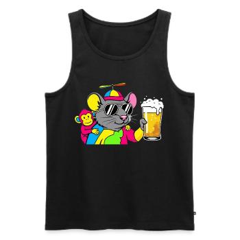 Party Maus mit Bier - Männer Premium Bio Tank Top - Schwarz - Vorne - AI Model Male 178 light (178cm)