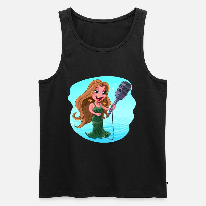 Meerjungfrau singt Karaoke Mikrofon - Männer Premium Bio Tank Top - Schwarz