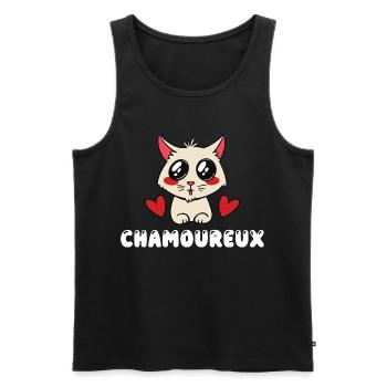 Chamoureux Chat Amoureux Kawaii Mignon Jeu de Mot - Débardeur bio Premium Homme - noir - Devant - Michal (187cm)