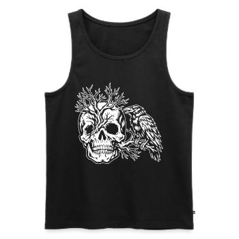 Crâne, Arbre et Corbeau - Débardeur bio Premium Homme - noir - Devant - Michal (187cm)