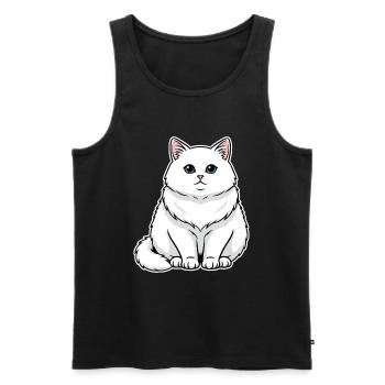Chat Blanc Fluffy Yeux Bleus Portrait Majestueux - Débardeur bio Premium Homme - noir - Devant - Michal (187cm)