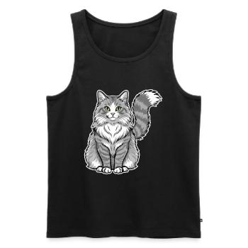 Chat Norvégien Gris Blanc Portrait Majestueux - Débardeur bio Premium Homme - noir - Devant - AI Model Male 178 light (178cm)
