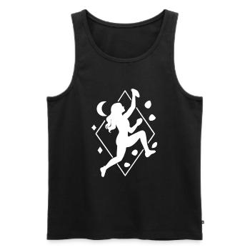 Femme boulderiste bohème : silhouette géométrique d’escalade - Débardeur bio Premium Homme - noir - Devant - Michal (187cm)
