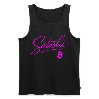 Satoshi Typografie Pink Neon Crypto Style Bitcoin - Männer Premium Bio Tank Top - Schwarz - Vorne - AI Model Male 178 light (178cm)