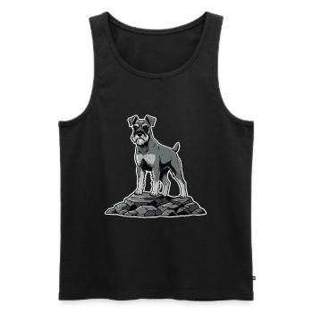 Chien Schnauzer sur Rocher Portrait Barbu Fier - Débardeur bio Premium Homme - noir - Devant - Michal (187cm)