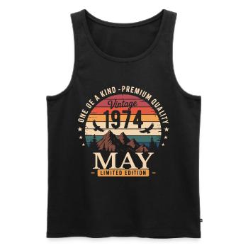 Vintage May 1974 Birthday May 1974 - Men's Premium Organic Tank Top - black - Front - AI Model Male 178 light (178cm)