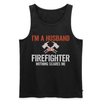 Husband Firefighter - Men's Premium Organic Tank Top - black - Front - Michal (187cm)