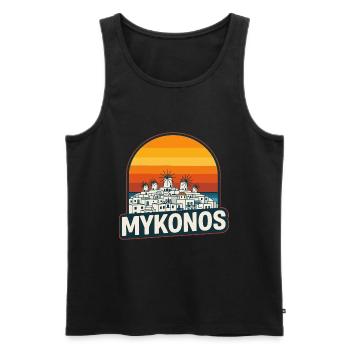 Mykonos Grèce Windmills Art rétro du coucher de soleil - Débardeur bio Premium Homme - noir - Devant - AI Model Male 178 light (178cm)