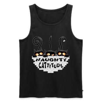 "Naughty Cattitude" Funny three Cute Black Cats  - Men's Premium Organic Tank Top - black - Front - AI Model Male 178 light (178cm)