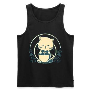 Kawaii Tea Cat – Cute Vintage Teetasse - Männer Premium Bio Tank Top - Schwarz - Vorne - AI Model Male 178 light (178cm)
