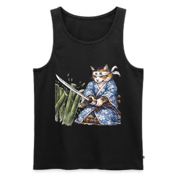 Samurai Cat with Katana – Japanese Ukiyo-e Style - Men's Premium Organic Tank Top - black - Front - AI Model Male 178 light (178cm)