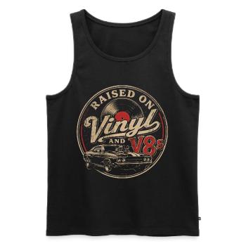 Passion vinyle et voitures V8 - Débardeur bio Premium Homme - noir - Devant - Michal (187cm)