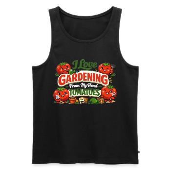 J’adore jardiner depuis mon t-shirt Head Tomatoes - Débardeur bio Premium Homme - noir - Devant - Michal (187cm)