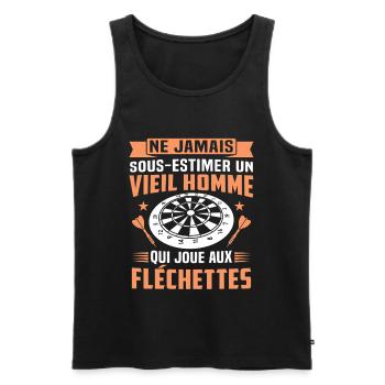 un vieil homme qui joue aux fléchettes - Débardeur bio Premium Homme - noir - Devant - Michal (187cm)