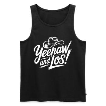 Yeehaw und Los Cowboy Schriftzug - Männer Premium Bio Tank Top - Schwarz - Vorne - AI Model Male 178 light (178cm)