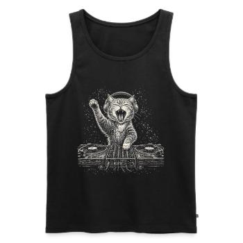 Katze DJ Plattenspieler Musik Kopfhörer Turntable - Männer Premium Bio Tank Top - Schwarz - Vorne - AI Model Male 178 light (178cm)