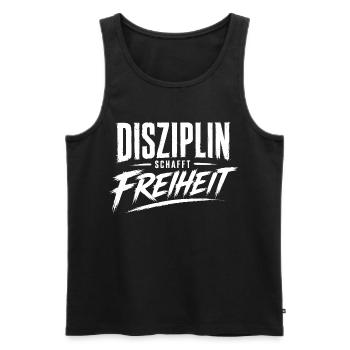 Disziplin schafft Freiheit - Männer Premium Bio Tank Top - Schwarz - Vorne - Michal (187cm)
