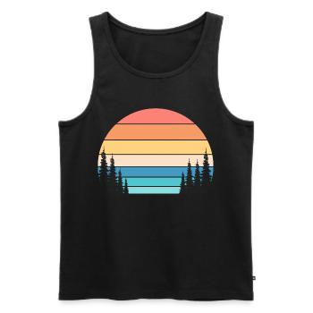 Retro-Sonnenuntergang und Kiefernwald - Männer Premium Bio Tank Top - Schwarz - Vorne - AI Model Male 178 light (178cm)