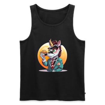 Unicorn in a suit with pie - Men's Premium Organic Tank Top - black - Front - Michal (187cm)