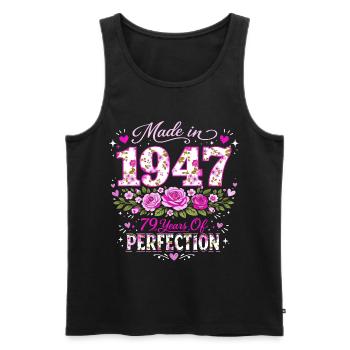 Cadeau 79 Ans Femme - Anniversaire 1947 Floral - Débardeur bio Premium Homme - noir - Devant - Michal (187cm)