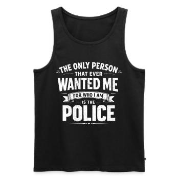 Humour La Police Me Veut Pour Qui Je Suis - Débardeur bio Premium Homme - noir - Devant - AI Model Male 178 light (178cm)