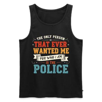Humour La Police Me Veut Pour Qui Je Suis - Débardeur bio Premium Homme - noir - Devant - AI Model Male 178 light (178cm)