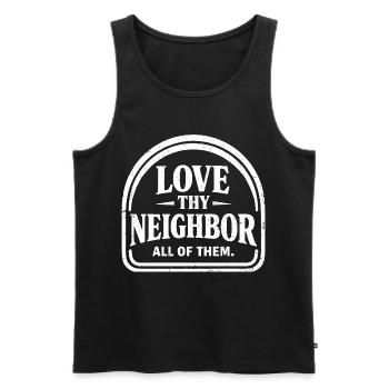 Liebe deine nächste Vintage-Wohltätigkeits-Friedensbotschaft - Männer Premium Bio Tank Top - Schwarz - Vorne - AI Model Male 178 light (178cm)