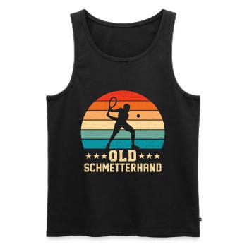 Old Schmetterhand Retro Tennis  - Männer Premium Bio Tank Top - Schwarz - Vorne - AI Model Male 178 light (178cm)