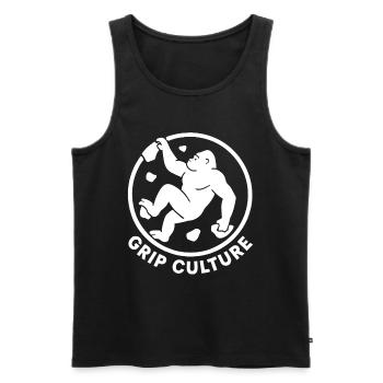 Grip Culture Gorilla: Minimalist Boulder Logo - Männer Premium Bio Tank Top - Schwarz - Vorne - AI Model Male 178 light (178cm)