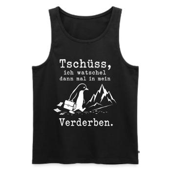 Pinguin flüchtet in die kalten Berge - Männer Premium Bio Tank Top - Schwarz - Vorne - AI Model Male 178 light (178cm)