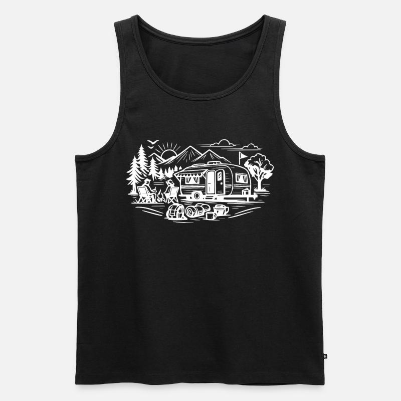 Camping Anhaenger Landschaft - Männer Premium Bio Tank Top - Schwarz