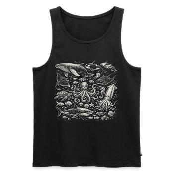 Vintage Ocean: Sea Animal Engraving - Men's Premium Organic Tank Top - black - Front - AI Model Male 178 light (178cm)