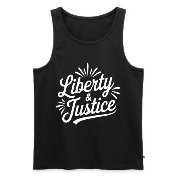 Freedom & Justice Script - Men's Premium Organic Tank Top - black - Front - AI Model Male 178 light (178cm)