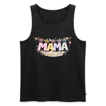 Mama Fleurs et Pastel | Cadeau Fête des Mères - Débardeur bio Premium Homme - noir - Devant - AI Model Male 178 light (178cm)