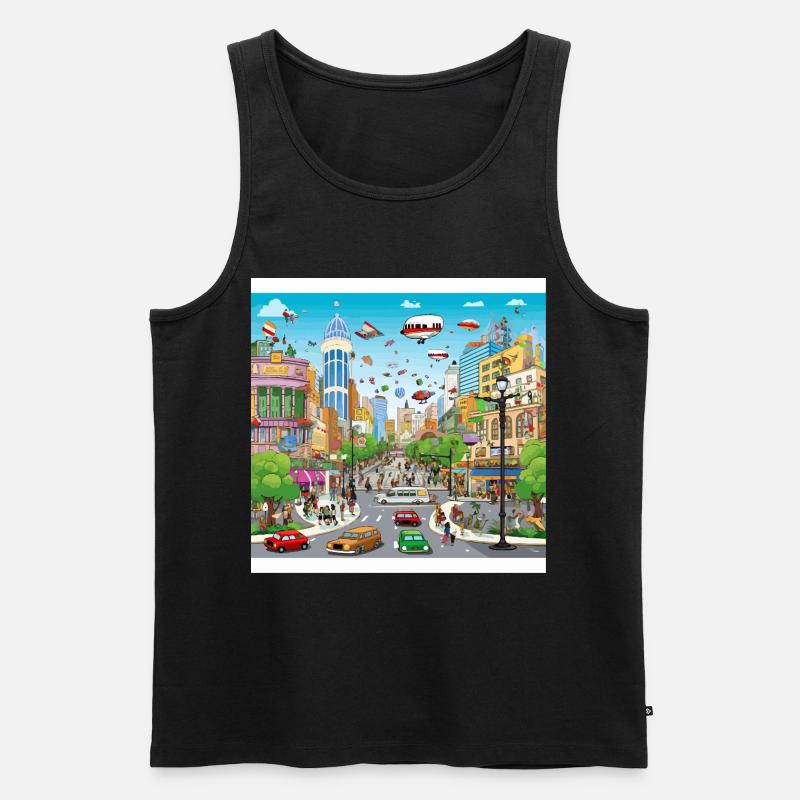 Futuristische Stadtflug-Parade - Männer Premium Bio Tank Top - Schwarz