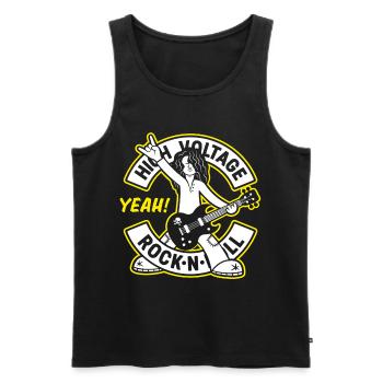 High Voltage Rock 'N' Roll Cartoon Guitarist - Men's Premium Organic Tank Top - black - Front - Michal (187cm)