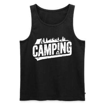 Camping, tente d’aventure en plein air en montagne - Débardeur bio Premium Homme - noir - Devant - AI Model Male 178 light (178cm)
