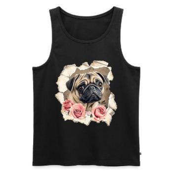 Mops mit Rosen - Männer Premium Bio Tank Top - Schwarz - Vorne - AI Model Male 178 light (178cm)