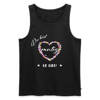 Du bist mutig – Go Girl! | Pastell Herz Mutmacher - Männer Premium Bio Tank Top - Schwarz - Vorne - AI Model Male 178 light (178cm)
