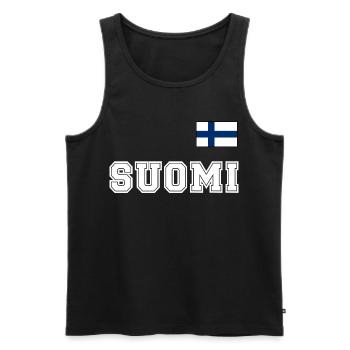 FINNLAND - SUOMI Trikot Look - Flagge auf Brust - Männer Premium Bio Tank Top - Schwarz - Vorne - AI Model Male 178 light (178cm)