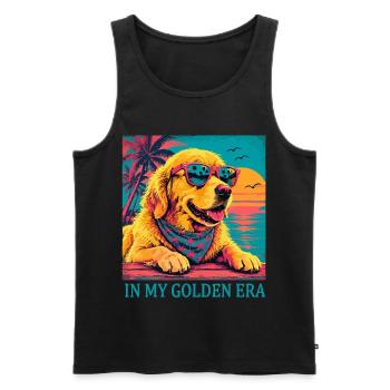 Golden Retriever Era Vintage | Retro Sunset Dog - Men's Premium Organic Tank Top - black - Front - AI Model Male 178 light (178cm)