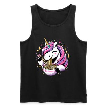 Licorne Kawaii heureuse mangeant des nouilles ramen - Débardeur bio Premium Homme - noir - Devant - Michal (187cm)
