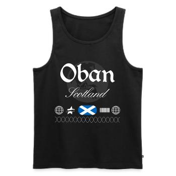 Oban Scotland Streetwear Travel Souvenir - Men's Premium Organic Tank Top - black - Front - AI Model Male 178 light (178cm)
