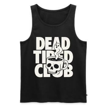 Dead Tired Horror Club Coffee Quote - Men's Premium Organic Tank Top - black - Front - AI Model Male 178 light (178cm)