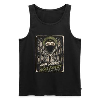 Funny Warehouse Shift Survivor Aisle Expert Retro - Men's Premium Organic Tank Top - black - Front - Michal (187cm)
