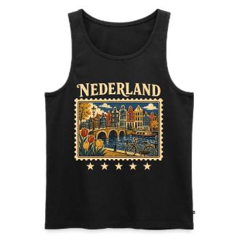 Amsterdam Grachten Reisemarke - Männer Premium Bio Tank Top - Schwarz - Vorne - Michal (187cm)