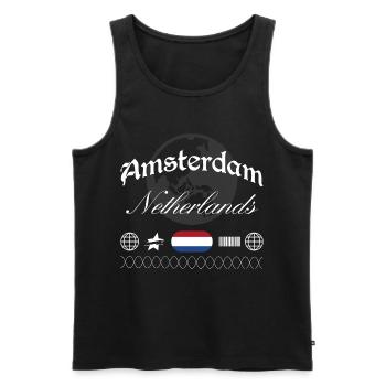 Souvenir de voyage streetwear Amsterdam Pays-Bas - Débardeur bio Premium Homme - noir - Devant - Michal (187cm)