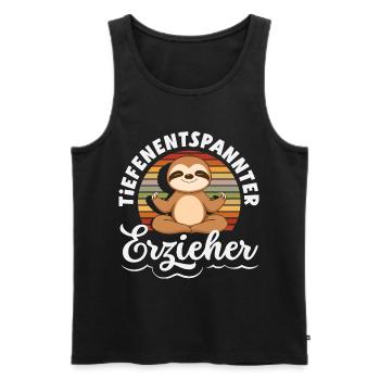 Tiefenentspannter Erzieher Faultier Kita Spruch - Männer Premium Bio Tank Top - Schwarz - Vorne - Michal (187cm)